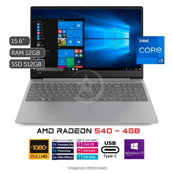 Laptop Lenovo IdeaPad 330S-15IKB Pro, Intel Core i7-8550U Hasta 4.0.GHz, RAM 12GB, SSD 512GB, Video 4GB AMD Radeon 540, LED 15.6" HD, Windows 10 Pro SP
