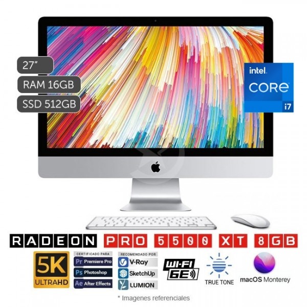 PC Apple iMac 27 (5K), Core i7-10700K 3.8GHz, RAM 16GB, SSD 512GB, Video 8GB AMD Radeon PRO 5500 XT, LED 27" 5K Retina P3, TrueTone, MacOS 