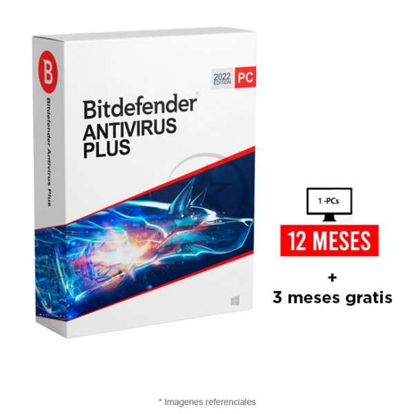 Antivirus Bitdefender, Antivirus Plus 2022, 1PC 12 meses + 3 grátis