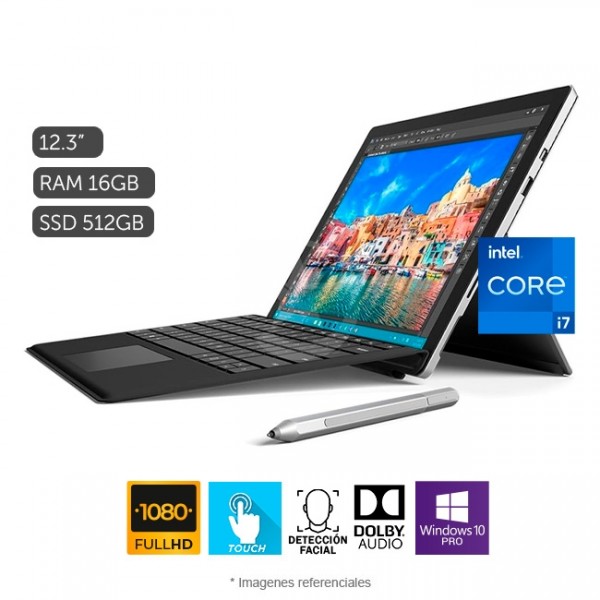 Tablet Microsoft Surface Pro 4, Core i7-6650U 2.2 GHz, RAM 16GB, SSD 512GB, LED 12.3" QHD Touch, Windows 10 Pro + PACK GRATIS! ( Signature Cover c/ teclado + Surface Pen)