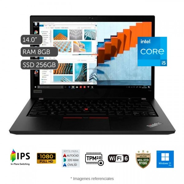 Laptop Lenovo ThinkPad T14 Gen 2, Core i5-1135G7 2.4GHz, RAM 8GB, SSD 256GB, LED 14" FHD, Windows 11 Pro