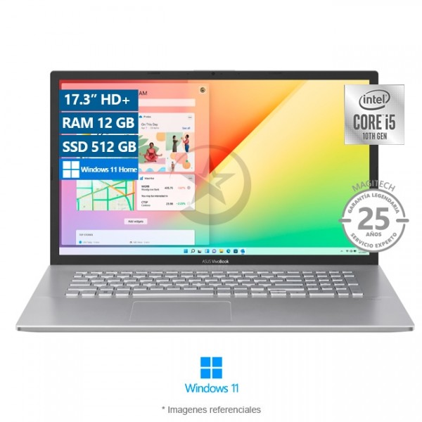 Laptop Asus VivoBook X712JA, Intel Core i5-1035G1 Hasta 3.6GHz, RAM 12GB, SSD 512GB, LED 17.3" HD +, Windows 11 Home