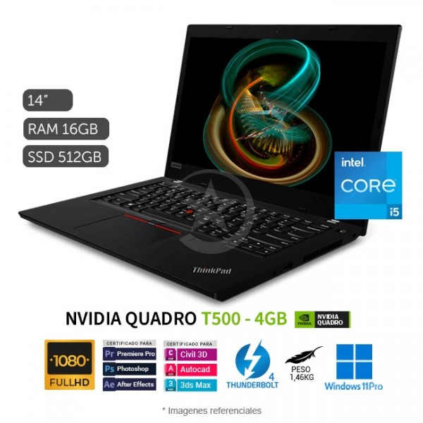 Laptop Lenovo Workstation ThinkPad P14s, Intel Core i5-1135G7 Hasta 4.2 GHz, RAM 16GB, SSD 512GB, Video 4GB NVIDIA Quadro T500, LED 14" Full HD, Windows 11 Pro