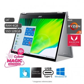 Convertible Acer Spin 3 SP314-21 2-en-1, AMD Ryzen 3 3250U 2.6GHz, RAM 4GB, SSD 128GB, LED 14" HD Touch, Windows 10 Home.