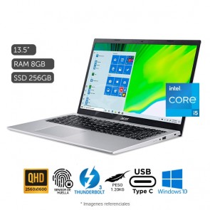 Laptop ACER Swift 3 SF313-52 Ultrabook, Core i5-1035G4 Hasta 3.7 GHz, RAM 8GB, SSD 512GB, Intel Iris Plus, LED 13.5" QHD 2K, Windows 11 Home, Peso 1.2 Kg