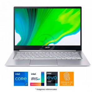 Laptop ACER Swift 3 SF314-59 Ultrabook, Intel Core i7-1165G7 2.8 GHz, RAM 8GB, SSD 256GB, Intel Iris Xe, LED 14" FHD, Windows 10 Home. Peso 1.2Kg