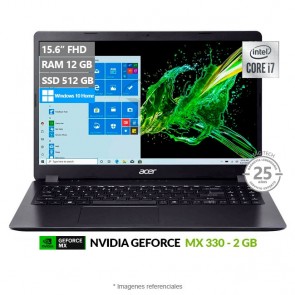 Laptop ACER Aspire 3 A315-57G, Intel Core i7-1065G7 Hasta 3.9 GHz, RAM 12GB, SSD 512GB, Video 2GB Nvidia MX330, LED 15.6" Full HD CineCrystal, Windows 11 Home SP