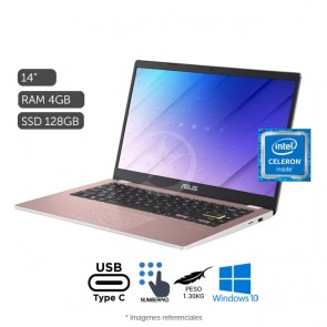 Laptop ASUS E410MA, Intel Celeron N4020 Hasta 2.8 GHz, RAM 4GB, SSD 128GB, LED 14" HD, Windows 10 Home - Oro Rosa 