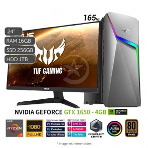 Combo-PC Asus ROG Strix G10DK Gaming, AMD Ryzen 7 5700G 3.8 GHz, RAM 16GB, SSD 256GB + HDD 1TB, Video 4GB NVIDIA GTX 1650, Monitor Gamer 24'' 165 Hz, Windows 11 Home