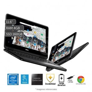 Convertible Dell Chromebook 3100 2-en-1, Intel Celeron N4020 hasta 2.6GHz, RAM 4GB, Almacenamiento 160 GB, Pantalla LED 11.6" HD Touch, OS Chrome 