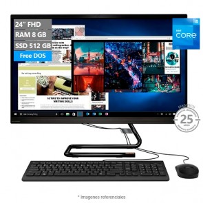 PC Lenovo Todo en Uno IdeaCentre 3 (24ITL6), Intel Core i5-12450H 2.0 GHz, RAM 8GB, SSD 512GB, Wi-Fi, BT, LED 24" Full HD