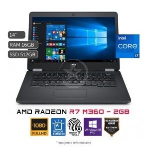 Laptop Dell Latitude E5470, Core i7-6600U 2.6 GHz, RAM 16GB, SSD 512GB, Video 2GB AMD Radeon R7 M360, LED 14" Full HD, Windows 10 Pro