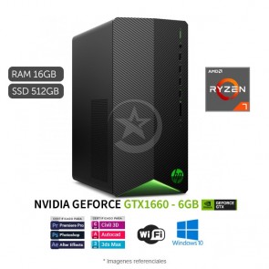 PC HP Pavilion Gaming Desktop TG01-1000, AMD Ryzen 7 4700G 3.6 GHz, RAM 16GB, SSD 512GB, Video 6 GB NVIDIA GeForce GTX 1660 Super, Windows 10 Home