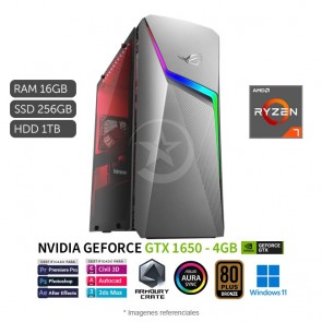 PC Asus ROG Strix G10DK Gaming, AMD Ryzen 7 5700G 3.8 GHz, RAM 16GB, SSD 256GB + HDD 1TB, Video 4GB NVIDIA GTX 1650, Wi-Fi, BT, Windows 11 Home