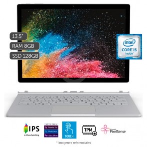 Convertible Microsoft Surface Book 2 (13.5"), Intel Core i5-7300U 2.6 GHz, RAM 8GB, SSD 128GB, Pantalla LED 13.5" Desmontable PixelSense Touch, Windows 10 Pro 