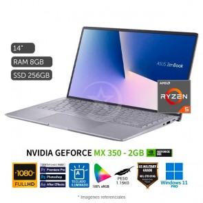 Laptop Asus ZenBook 14-Q407IQ Ultrabook, AMD Ryzen 5 4500U 2.30GHz, RAM 8GB, SSD 256GB, Video 2GB NVIDIA MX350, LED 14" Full HD 100% sRGB, Windows 11 Pro