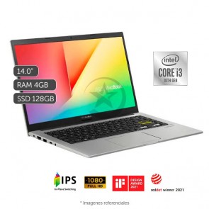 Laptop Asus Vivobook X413JA, Intel Core i3-1005G1 1.2 / 3.4GHz, RAM 4GB, SSD 128GB, LED 14" Full HD, Windows 10 Home