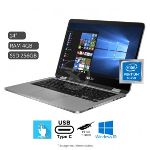 Convertible ASUS VivoBook Flip 14 TP401MA 2-en-1, Intel Pentium Silver N5030 3.2 GHz, RAM 4GB, SSD 128GB, LED 14 " HD Touch, Windows 10 Home S